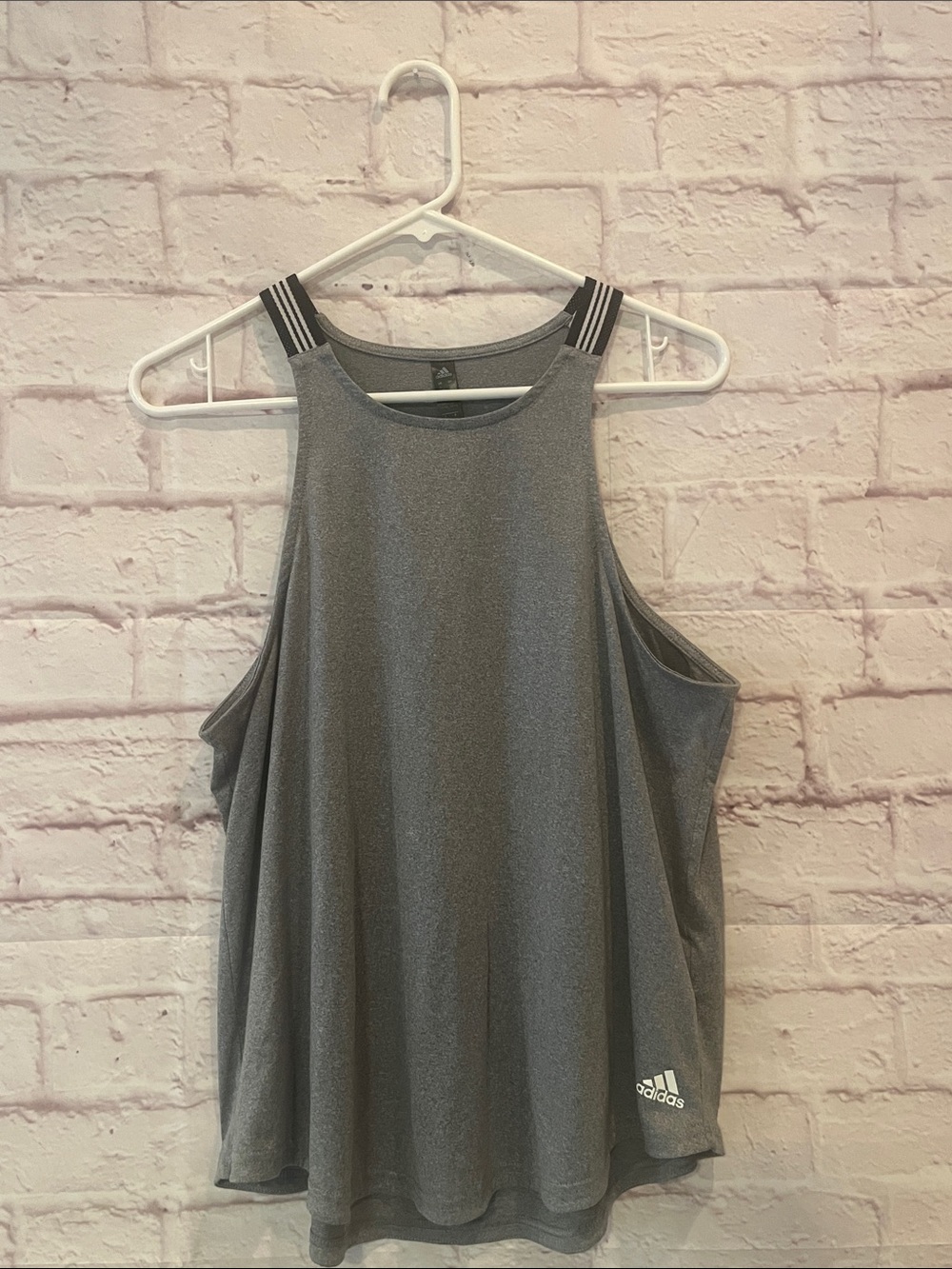 adidas Gray Racerback Athletic Tank Top with Striped Straps